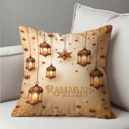 Ramadan Kareem Cushion Cover, Lantern Islamic Pillow Case, Eid Home Decor, Muslim Decorative Throw Pillowcase - thumbnail 3