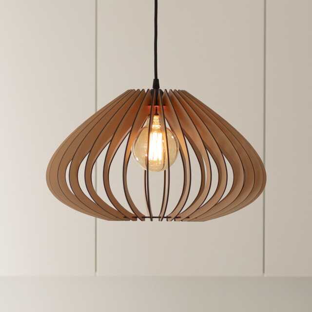 Pendant Light, Mid Century Warm Oak Chandelier, Dining Room Ceiling Lamp - image 1