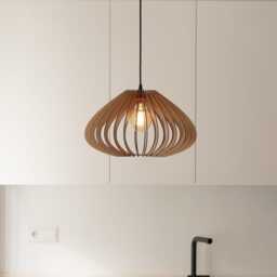 Pendant Light, Mid Century Warm Oak Chandelier, Dining Room Ceiling Lamp - thumbnail 2