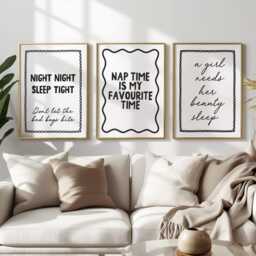 Set Of 3 White & Black Art Prints, Bedroom Wall Art, Minimalist Typography Above Bed Posters - thumbnail 2
