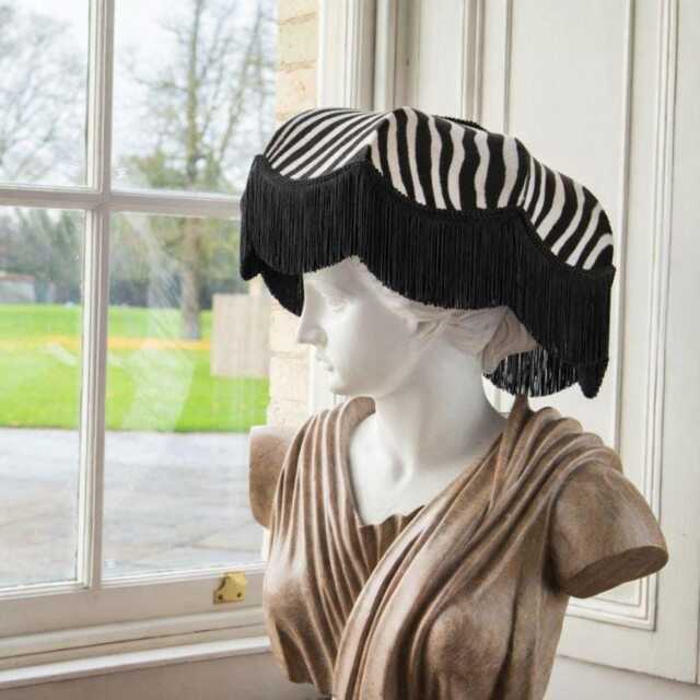 Zebra Print Velvet Fringed Lampshade Art Deco Style, Handmade in England - image 1