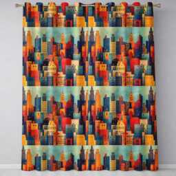 Colorful Stylized Urban City Buildings Illustration Seamless Pattern Readymade Eyelet Ring Top Thermal 100% Blackout Curtains - thumbnail 2