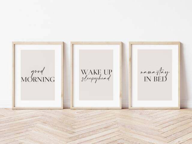 Neutral Bedroom Prints, Good Morning Set Of 3, Beige Home Love Print, Above Bed Wall Art - image 1
