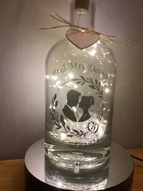 Personalised Wedding Bride & Groom Light Up Bottle, Bottle Lamp With Gift Messaging Service & Bag - image 1