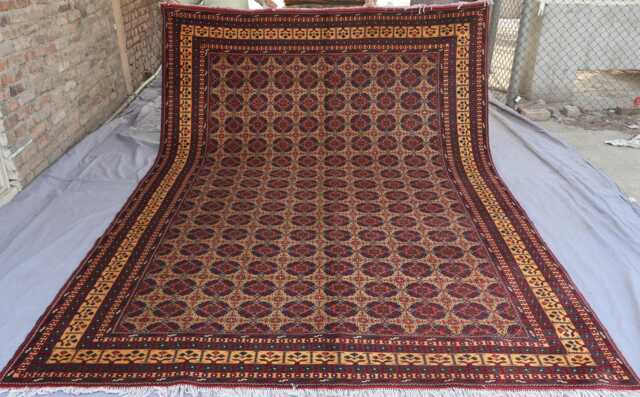 8x11 Large Afghan Rug, Hand Knotted Natural Dyes Wool Area Oriental Turkmen Tribal Geometric Living Room Dining Table Carpet - image 1