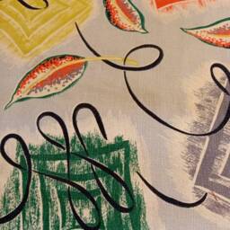 Mid Century 1951 Swirls Vintage Barkcloth Geometric Orange Green Black Yellow Abstract Pillow Cover - thumbnail 2
