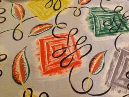 Mid Century 1951 Swirls Vintage Barkcloth Geometric Orange Green Black Yellow Abstract Pillow Cover - thumbnail 1