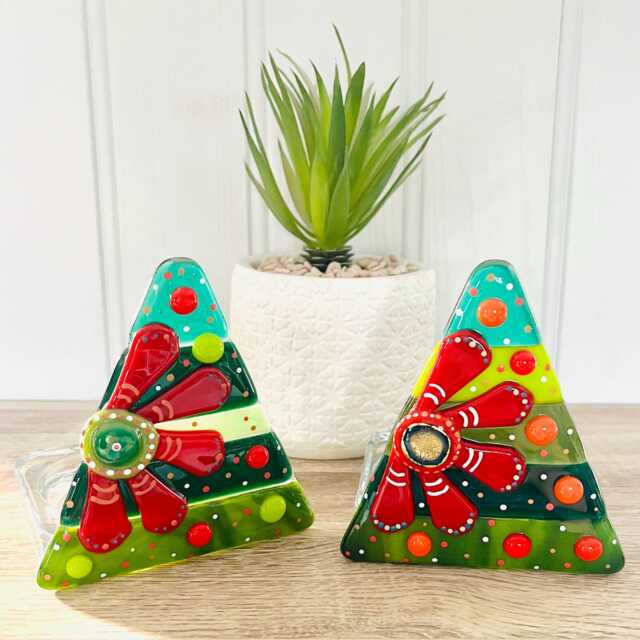 Fused Glass Floral Christmas Tree Candle Holder Decoration - Decoration, Cornish Glass, Fused Glass Cornwall - image 1