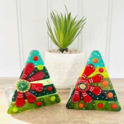 Fused Glass Floral Christmas Tree Candle Holder Decoration - Decoration, Cornish Glass, Fused Glass Cornwall - thumbnail 1