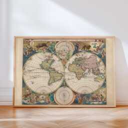 Reproduction Of A Beautiful Map The Ancient World With Its Illustrations Zodiac Seventeenth Century - thumbnail 2