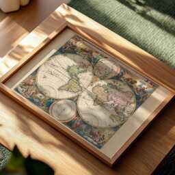 Reproduction Of A Beautiful Map The Ancient World With Its Illustrations Zodiac Seventeenth Century - thumbnail 1