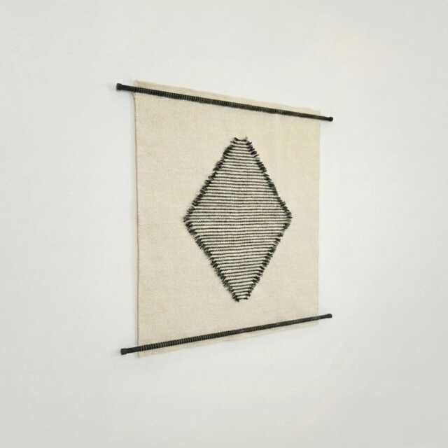 Rombo Black - Handwoven Diamond Tapestry & White Wool Wall Hanging, Boho Decor - image 1