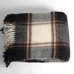 Black/Brown/Cream White Large Check Wool Throw Blanket Pure Wool With Fringes Lambswool Throws 55''x81''/140x205cm - thumbnail 2