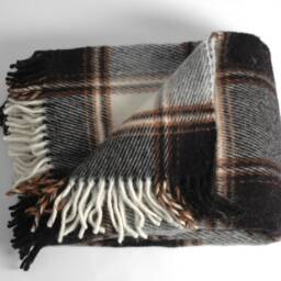 Black/Brown/Cream White Large Check Wool Throw Blanket Pure Wool With Fringes Lambswool Throws 55''x81''/140x205cm - thumbnail 3