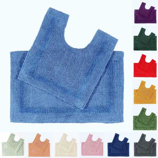 Luxury Reversible 100% Cotton Bath & Pedestal Mat Set - Super Absorbent, Soft, Tufted, Eco-Friendly, Machine Washable, 50x80cm & 50x55cm - image 1