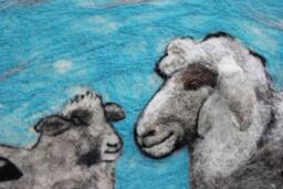 Needle Felted Sheep Wall Hanging Handmade Fiber Art - thumbnail 1