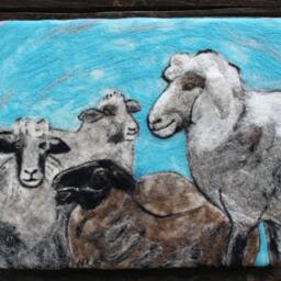 Needle Felted Sheep Wall Hanging Handmade Fiber Art - thumbnail 2