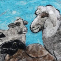 Needle Felted Sheep Wall Hanging Handmade Fiber Art - thumbnail 3