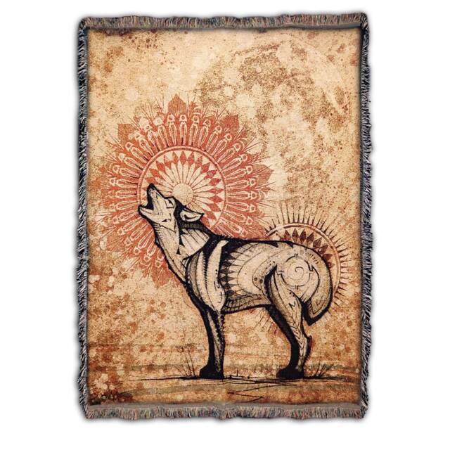 Wolf Totem - Woven Cotton Blanket Illustration Art By Simon Haiduk
