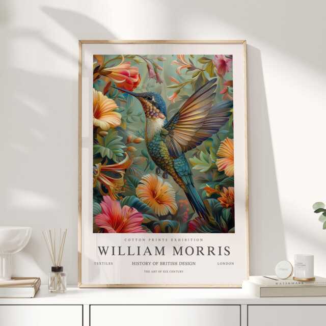 William Morris Print, Art, Exhibition Poster, Birds Morris, Blue, Hummingbird, Art Wall - image 1