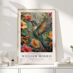 William Morris Print, Art, Exhibition Poster, Birds Morris, Blue, Hummingbird, Art Wall - thumbnail 1