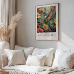 William Morris Print, Art, Exhibition Poster, Birds Morris, Blue, Hummingbird, Art Wall - thumbnail 2