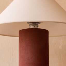 Handmade Ceramic Table Lamp, A Lighting & Decorative Object. Garnet Base Off-White Canvas Shade - thumbnail 3