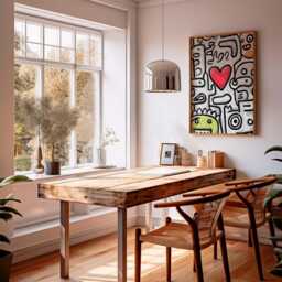 Graffiti Doodle Art Print, Red Heart Pop Art, Abstract Street Style Wall Playful Black & White Drawing With Colorful Faces - thumbnail 3