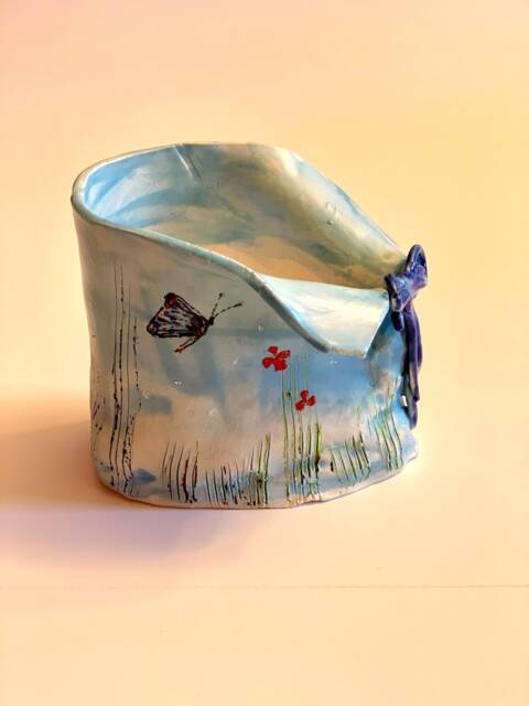 Hand-Made Light Blue Prairie Butterfly Clay Planters. Irregular Shape, Good For Small Flower Or Succulents - image 1