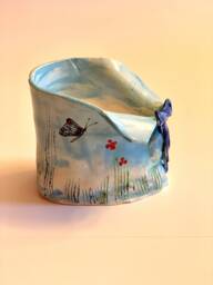 Hand-Made Light Blue Prairie Butterfly Clay Planters. Irregular Shape, Good For Small Flower Or Succulents - thumbnail 1
