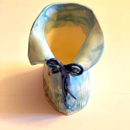 Hand-Made Light Blue Prairie Butterfly Clay Planters. Irregular Shape, Good For Small Flower Or Succulents - thumbnail 2