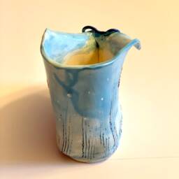 Hand-Made Light Blue Prairie Butterfly Clay Planters. Irregular Shape, Good For Small Flower Or Succulents - thumbnail 4