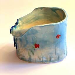 Hand-Made Light Blue Prairie Butterfly Clay Planters. Irregular Shape, Good For Small Flower Or Succulents - thumbnail 3
