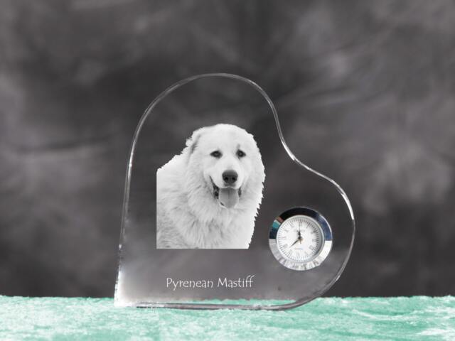 Pyrenean Mastiff - Crystal Clock in The Shape Of A Heart With Image Pure-Bred Dog - image 1