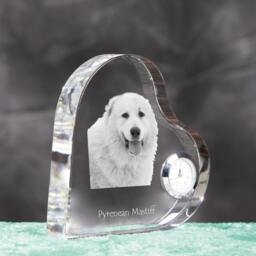 Pyrenean Mastiff - Crystal Clock in The Shape Of A Heart With Image Pure-Bred Dog - thumbnail 3