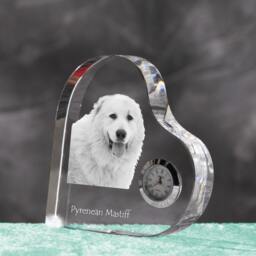 Pyrenean Mastiff - Crystal Clock in The Shape Of A Heart With Image Pure-Bred Dog - thumbnail 2