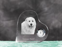 Pyrenean Mastiff - Crystal Clock in The Shape Of A Heart With Image Pure-Bred Dog - thumbnail 1