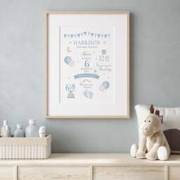 New Baby Personalised Print Birth Details Keepsake Gift, Newborn Nursery Decor, Boys Print - thumbnail 3