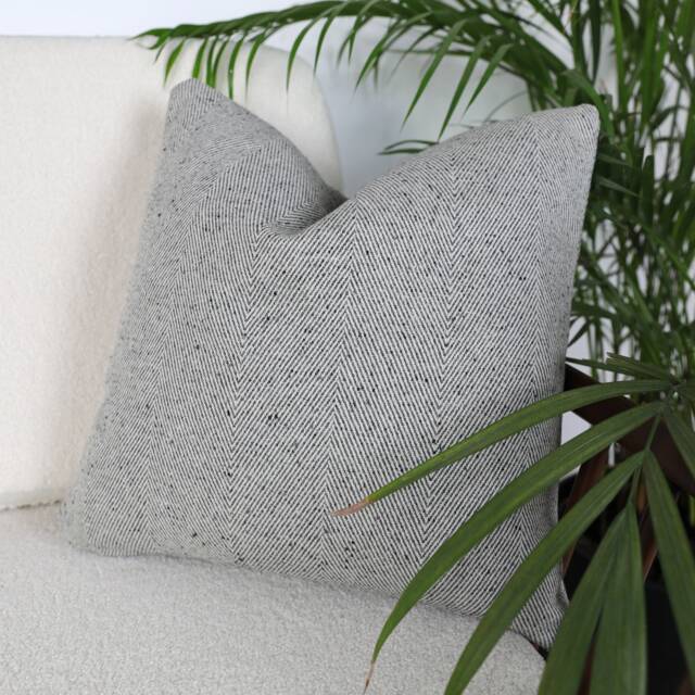 Eco Recycled Yarn Grey Herringbone Wool Cushion Covers, 100% Natural Fiber Wool, Cotton & Linen Mix Throw Pillows - image 1