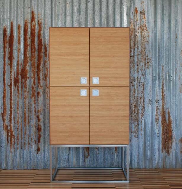 Mid-Century Modern Sideboard Made Of Bamboo & Walnut/Modern Wood Bookcase With 4 Doors Storage Unit - image 1