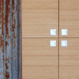 Mid-Century Modern Sideboard Made Of Bamboo & Walnut/Modern Wood Bookcase With 4 Doors Storage Unit - thumbnail 2