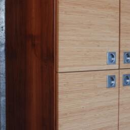 Mid-Century Modern Sideboard Made Of Bamboo & Walnut/Modern Wood Bookcase With 4 Doors Storage Unit - thumbnail 4