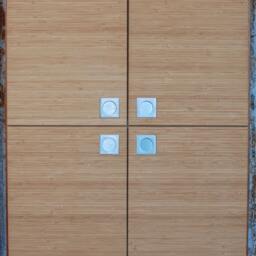 Mid-Century Modern Sideboard Made Of Bamboo & Walnut/Modern Wood Bookcase With 4 Doors Storage Unit - thumbnail 3