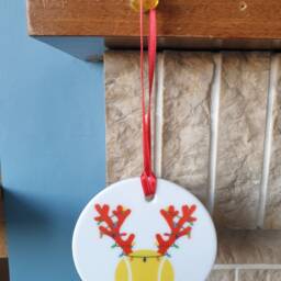 Tennis Ball With Antlers & Christmas Lights Ceramic Tree Decoration - thumbnail 3