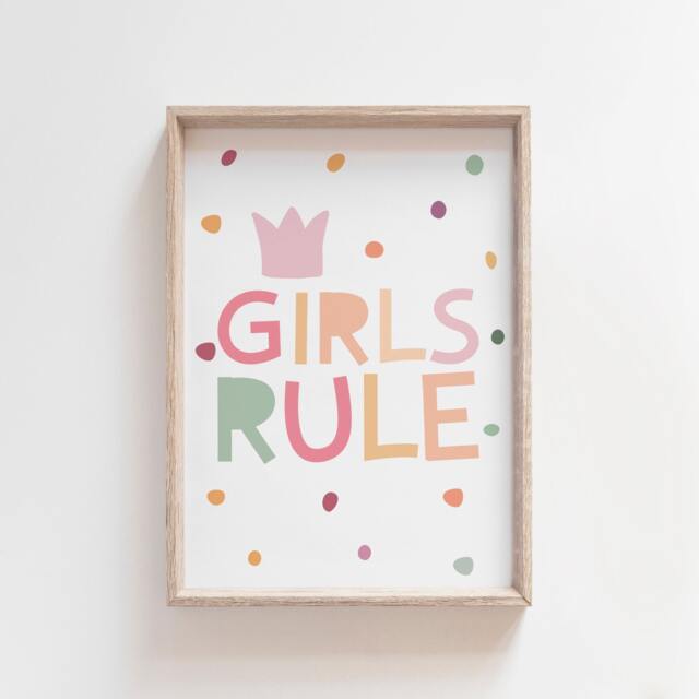 Girls Rule Print, Pastel Nursery Prints, Bedroom Quote, Playroom Motivational Wall Art - image 1