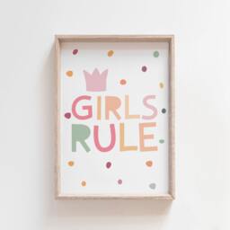 Girls Rule Print, Pastel Nursery Prints, Bedroom Quote, Playroom Motivational Wall Art - thumbnail 1