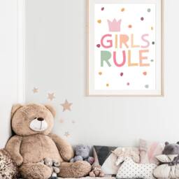 Girls Rule Print, Pastel Nursery Prints, Bedroom Quote, Playroom Motivational Wall Art - thumbnail 3