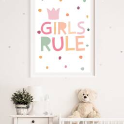Girls Rule Print, Pastel Nursery Prints, Bedroom Quote, Playroom Motivational Wall Art - thumbnail 2