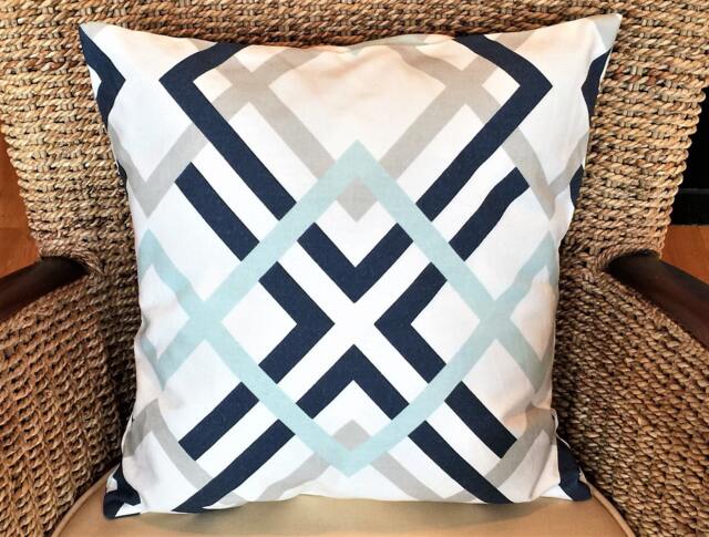Blue & White Pillow Cover, Blue Throw Decorative Pillow Cover, 16x16 Cover , Accent Pillow, Home Decor - image 1
