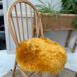 Burnt Orange , Gold Mustard Sheepskin Seatpad, Genuine Sheepskin, Gold Sheepskin, Orange Accessories, Cushion - thumbnail 2